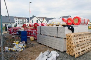 Verputzermaschine, Steinwolle und Rigipsplatten