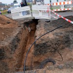 Mediengraben mit Hauptrohren, Telekomkabel