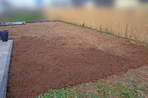 Garten-Gesamtfläche gejätet, gesät, gewässert